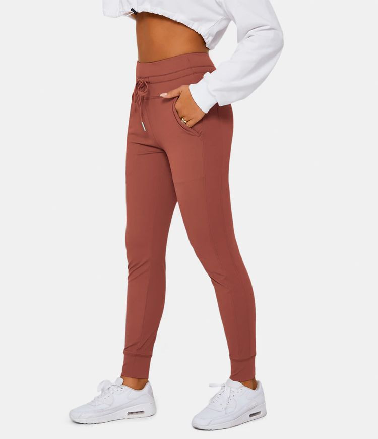 Cloudful™ Air Fabric High Waisted Drawstring Side Pocket Plain Full Length Joggers | HALARA