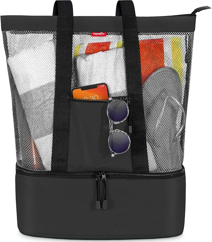 Mesh Beach Bag Tote with Insulated Cooler by OdyseaCo – Large Zippered High Capacity | Amazon (US)