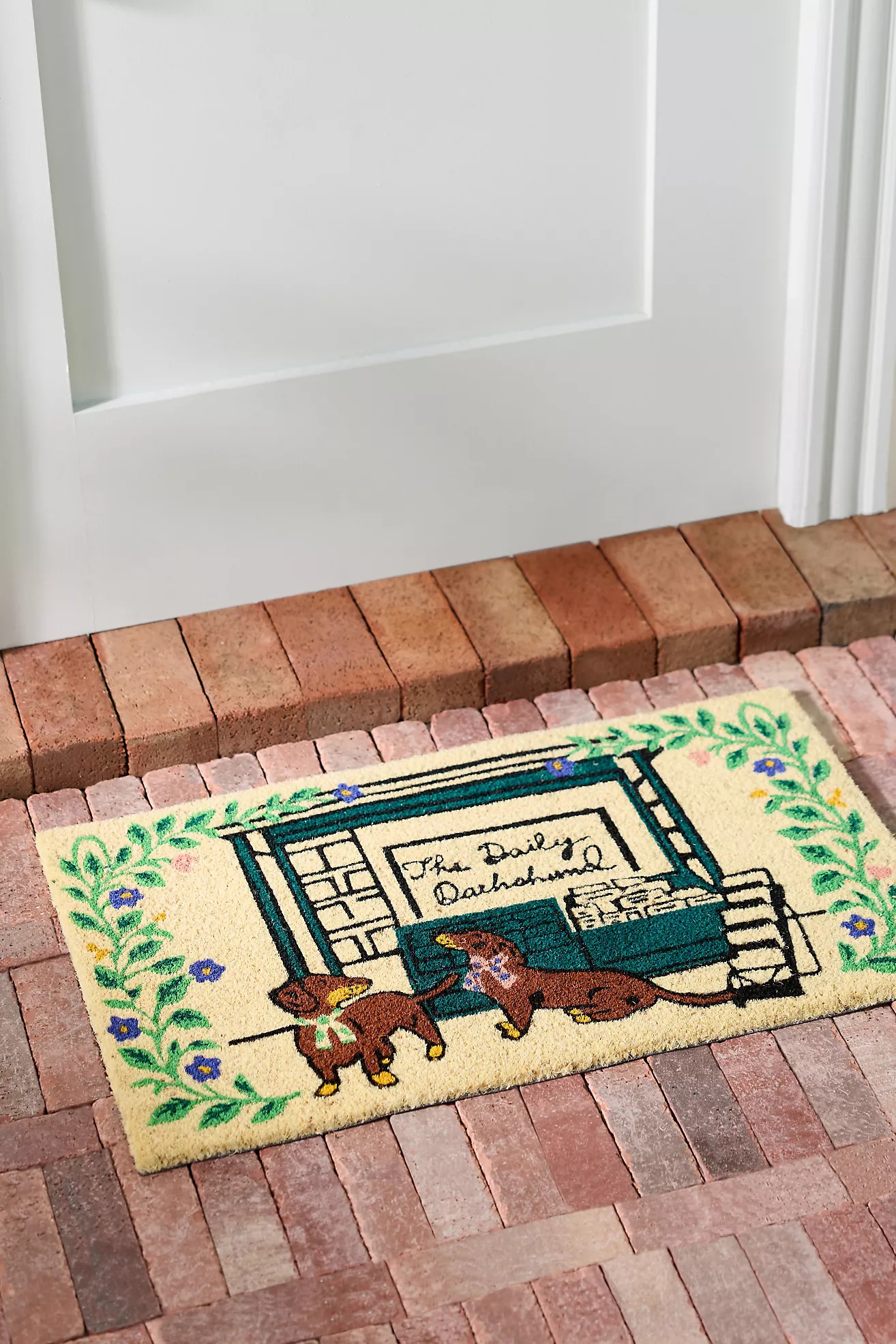 News Stand Dachshund Coir Printed Doormat | Anthropologie (US)