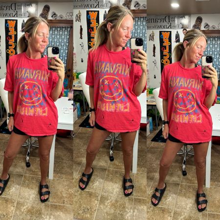 Pneumonia is no fun! Going to a graphic tee from @buckle and @lululemon shorts paired with @birkenstock sandals. #graphictee #lululemon #shorts #spring #springfashion 

#LTKfindsunder100 #LTKSeasonal #LTKstyletip
