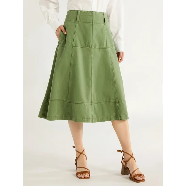 Free Assembly Women’s Flared Cotton Midi Skirt, Sizes 0-20 - Walmart.com | Walmart (US)