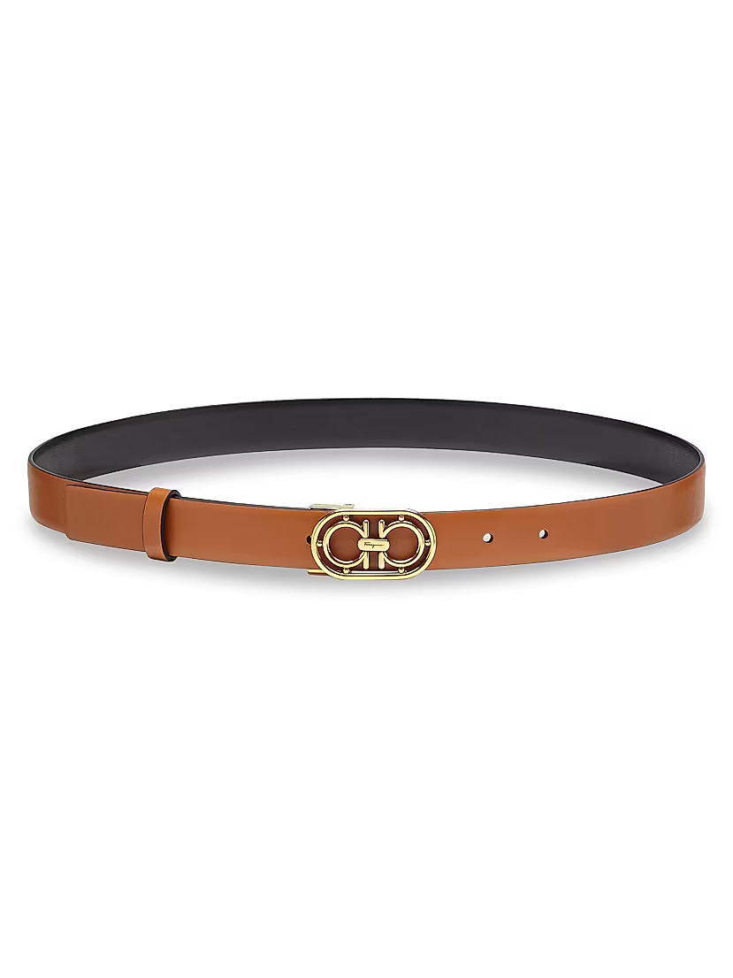 Gancini Buckle Reversible Two-Tone Leather Belt | Saks Fifth Avenue