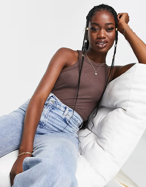 Monki crop tank top in brown ribwindow.asos.performance.markAndMeasure(`pdp:title_displayed`);$10... | ASOS (Global)