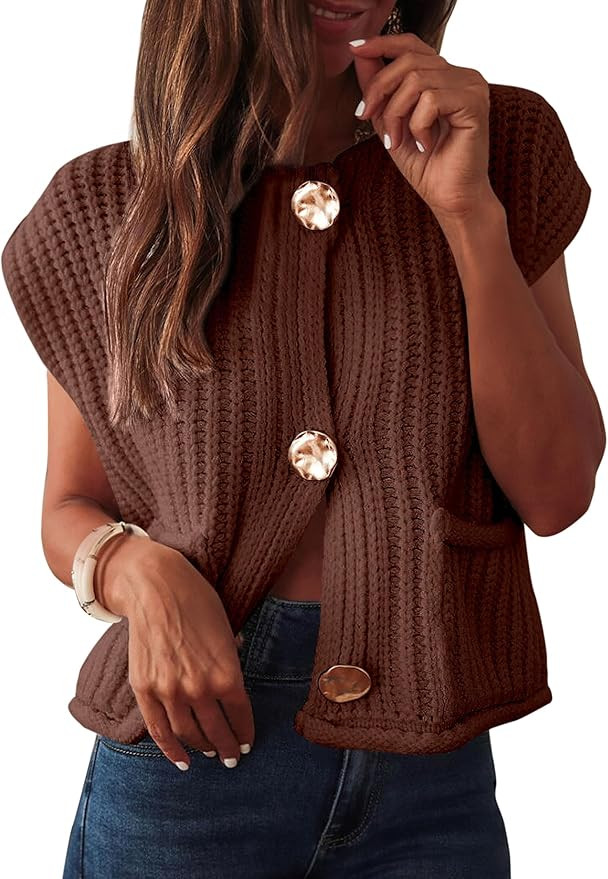 ANRABESS Women Chunky Knit Sweater Vest Button Down Casual Sleeveless Cardigan with Pockets Sprin... | Amazon (US)