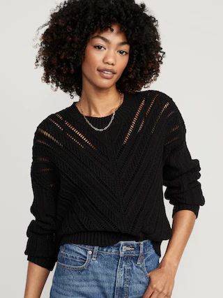 Cropped Chevron Open-Knit Sweater for Women | Old Navy (US)