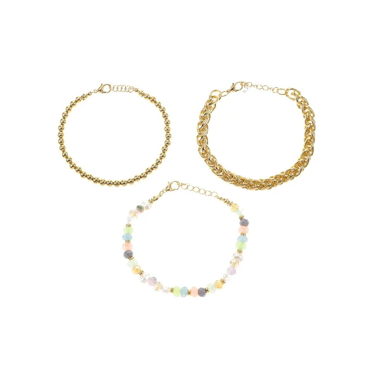 Time and Tru Goldtone Bracelet Set, Beaded, Multicolored, 3 Pieces - Walmart.com | Walmart (US)