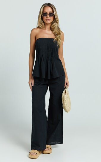 Carli Two Piece Top and Pants Set - Cotton Tube Pant Set in Black | Showpo (US, UK & Europe)