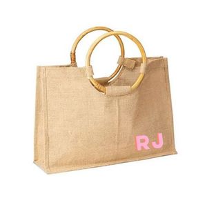 Shadow Monogram Jute Carryall with Bamboo handle | Sprinkled With Pink