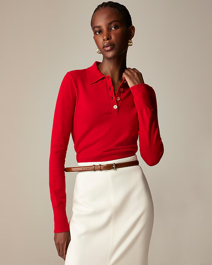 Featherweight cashmere-blend long-sleeve polo shirt | J. Crew US