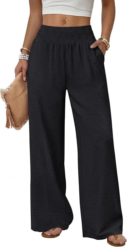 Sampeel Wide Leg Pants Woman High Waist Trousers with Pockets Casual Lounge | Amazon (US)