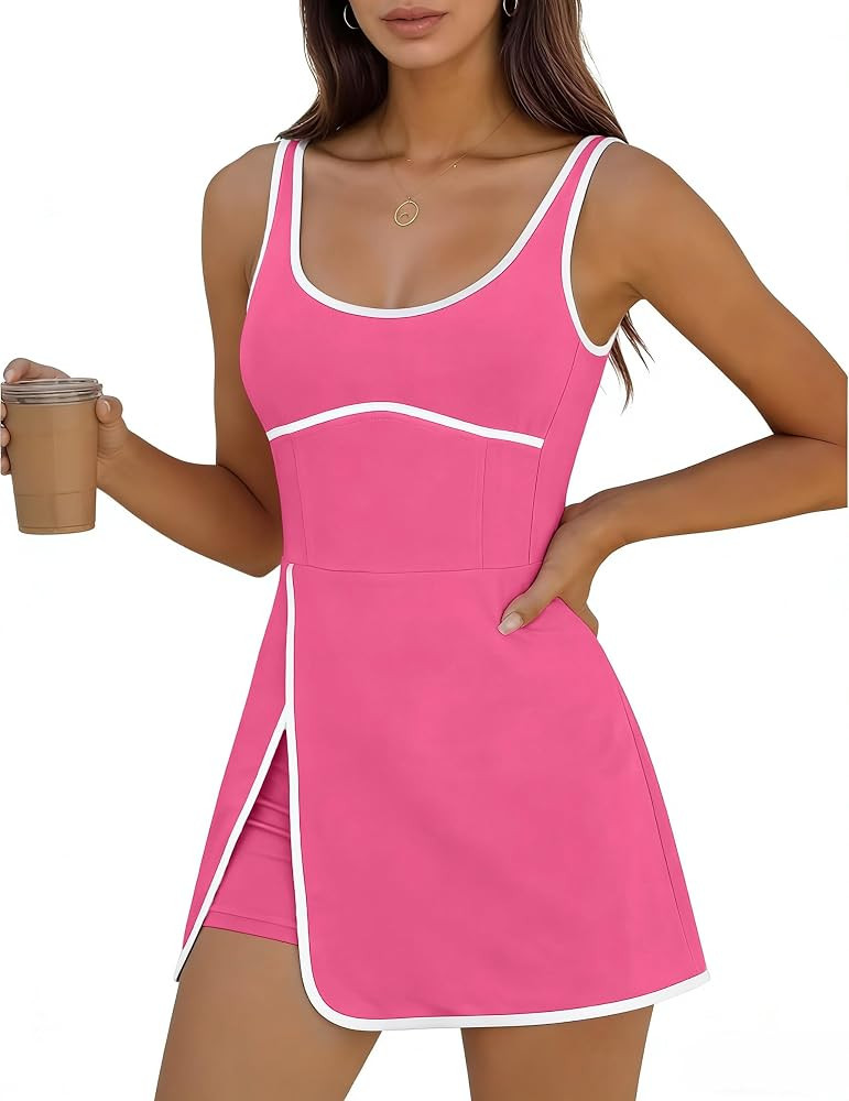 Athlisan Womens Workout Athletic Mini Dress with Built-in Shorts Sleeveless Cutout Tennis Dress | Amazon (US)