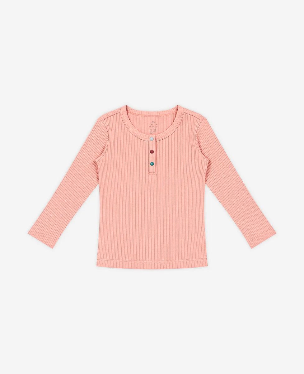 Rib Knit Long Sleeve Henley - Coral Pink | Petite Revery