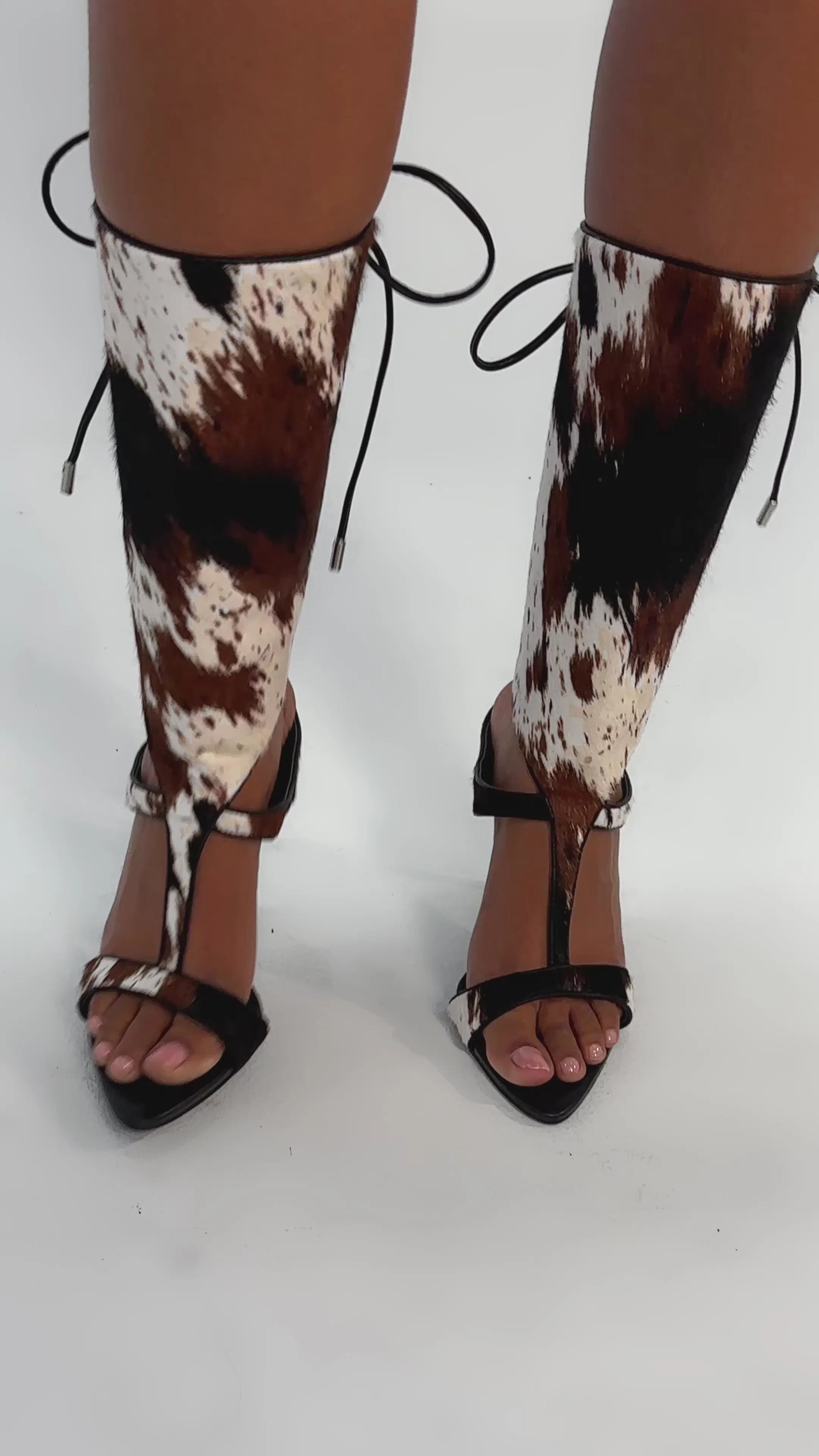 AKIRA GOLD CALF HAIR LACE UP GLADIATOR STILETTO SANDAL | AKIRA