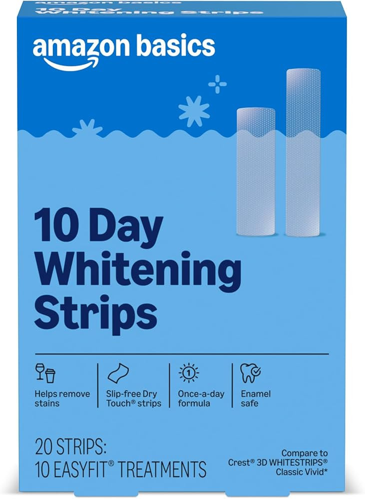 Amazon Basics 10 Day Teeth Whitening Strips Kit, 10 Treatments, 1-Pack, Packaging May Vary | Amazon (US)