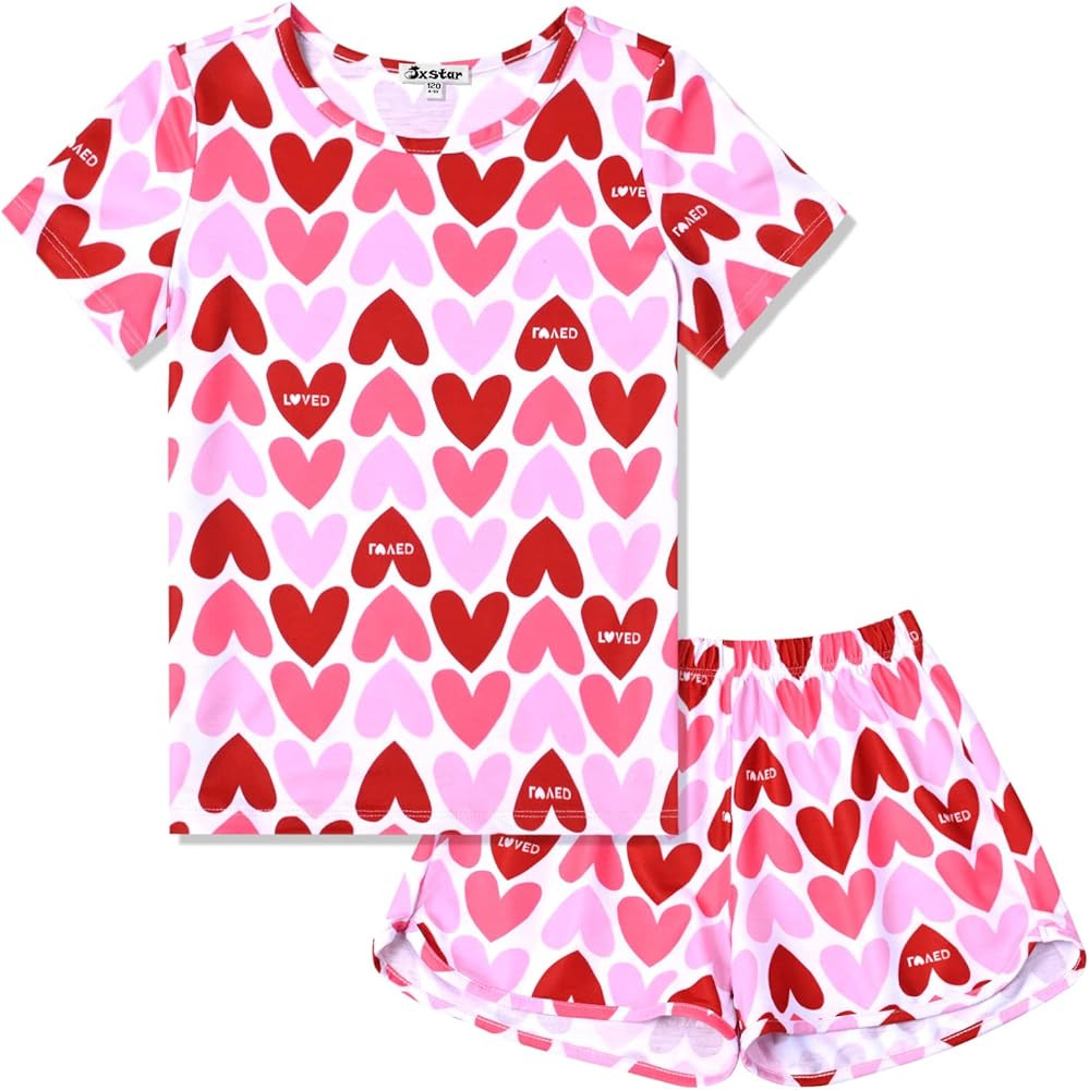 Jxstar Girls Valentines Day Gifts Pajamas Set Kids Lover Heart Pjs Sleepwear | Amazon (US)