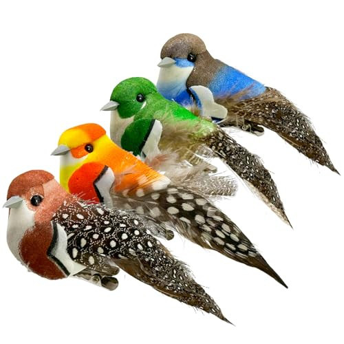 LWINGFLYER 4pcs Artificial Birds Clip on Bird Ornaments with Feathers for Spring Christmas Tree Decoration, Arts & Crafts and Floral Arrangements (Model-4S14) | Amazon (US)