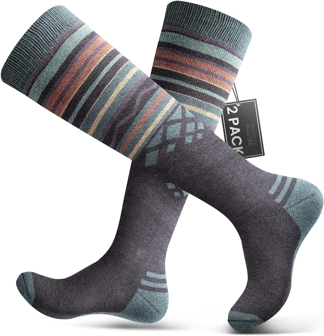 Ski Socks 2-Pack Merino Wool, Over The Calf Non-Slip Cuff for Men & Women | Amazon (US)
