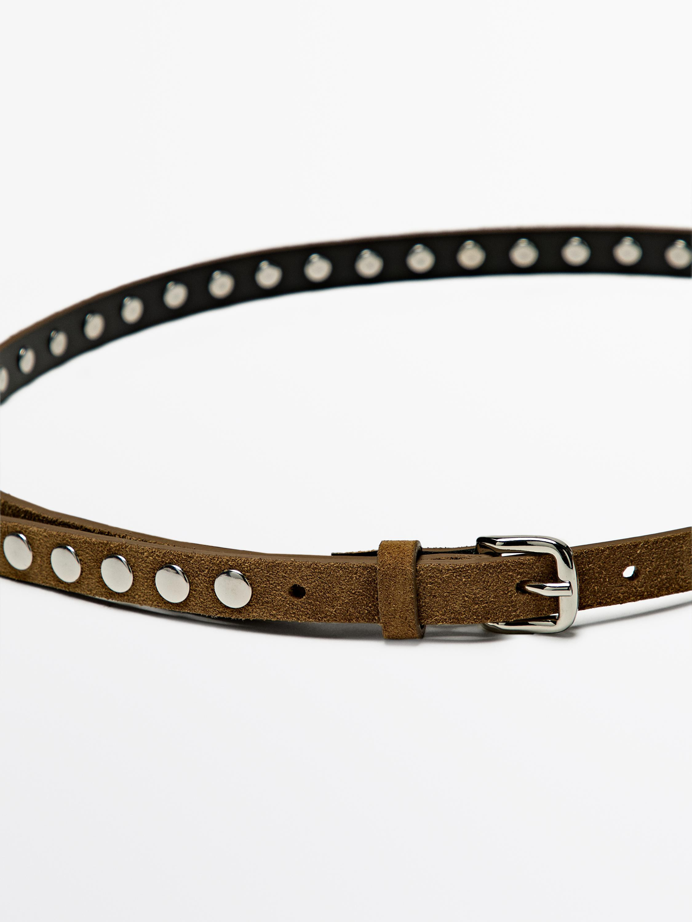 Schmaler Ledergürtel mit Nieten | Massimo Dutti DE