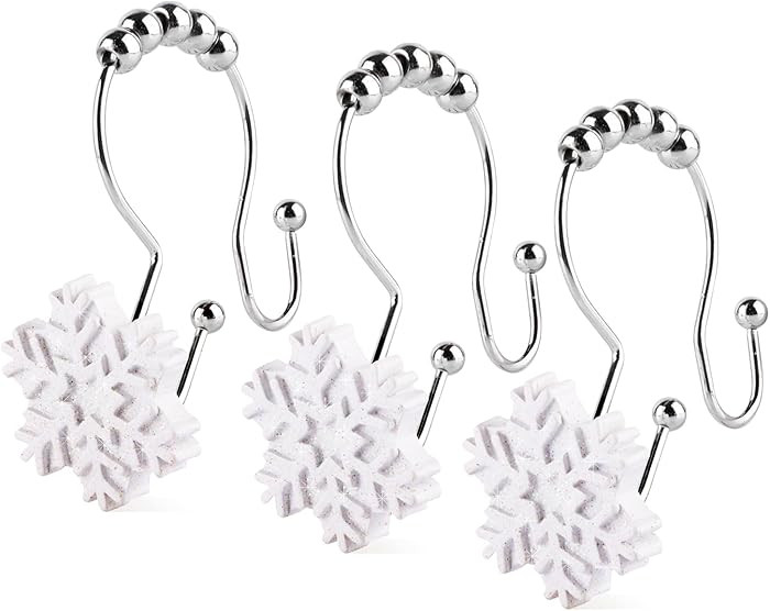 Snowflake Double Shower Curtain Hooks, 12 PCS Christmas Double Slide Shower Curtain Hooks Rings f... | Amazon (US)