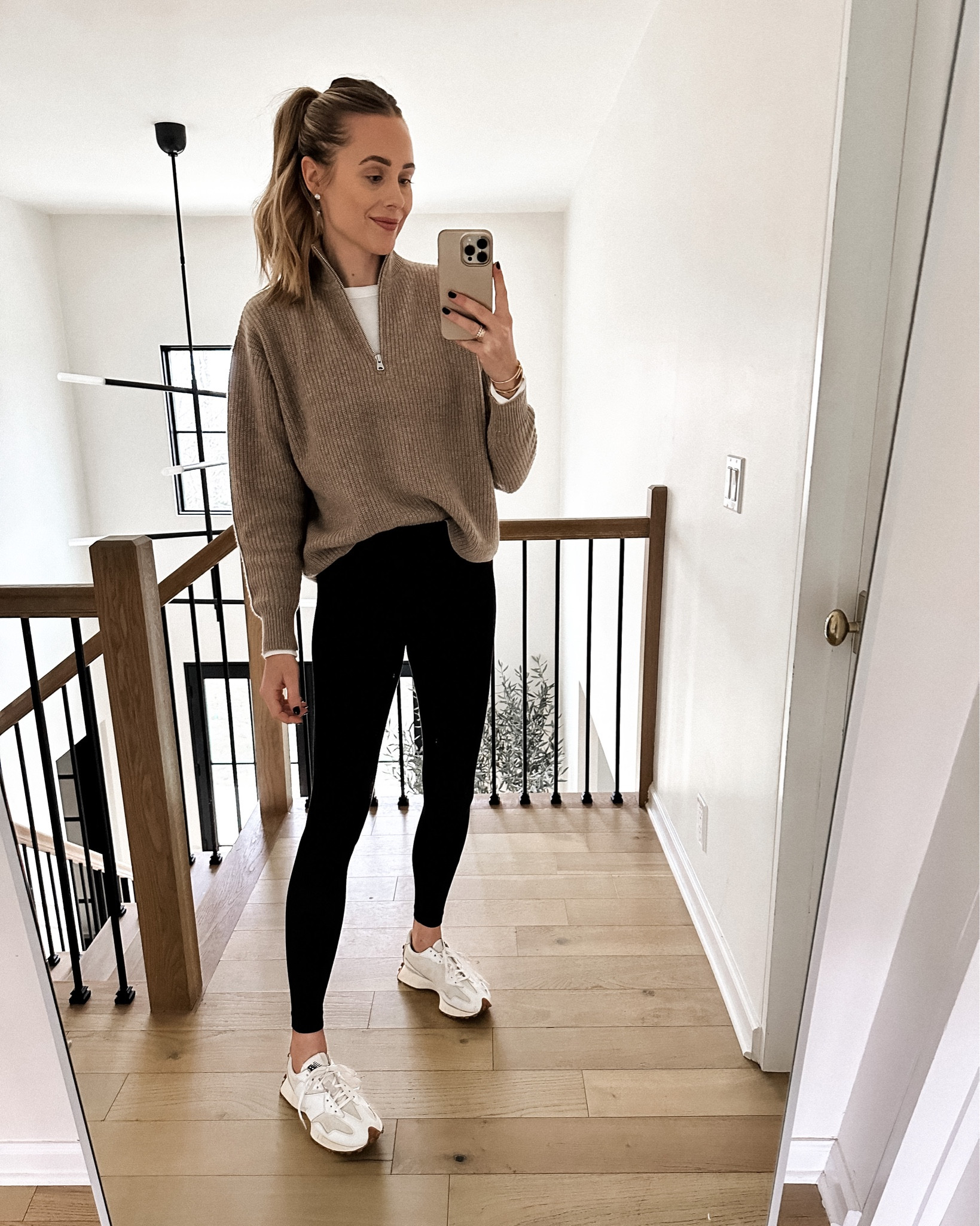 Fashion Jackson wearing Jenni Kayne sweater (small - discount code JACKSON15) lululemon black leggings, new balance 327 sneakers #fashionjackson #sneakers #athleisure 

#LTKunder100 #LTKstyletip #LTKshoecrush