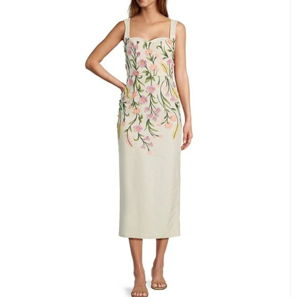Antonio MelaniHalo Linen Blend Floral Embroidered Sleeveless Midi Dress | Poshmark