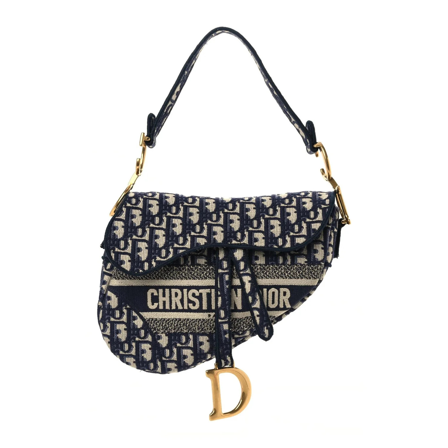 CHRISTIAN DIOR Oblique Embroidered Saddle Bag Blue | FASHIONPHILE (US)