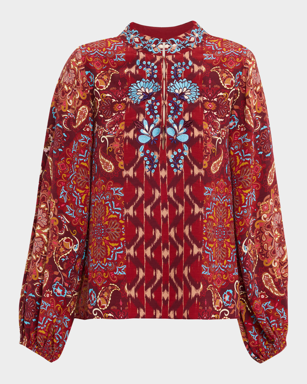 Kit Paisley-Print Balloon-Sleeve Top | Neiman Marcus