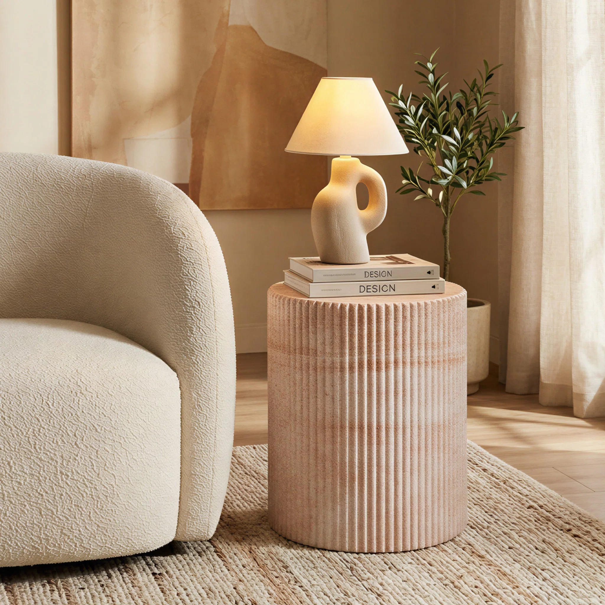 Svante Travertine Effect Stool End Table Concrete Look Side Table Indoor Outdoor Weatherproof Com... | Wayfair North America