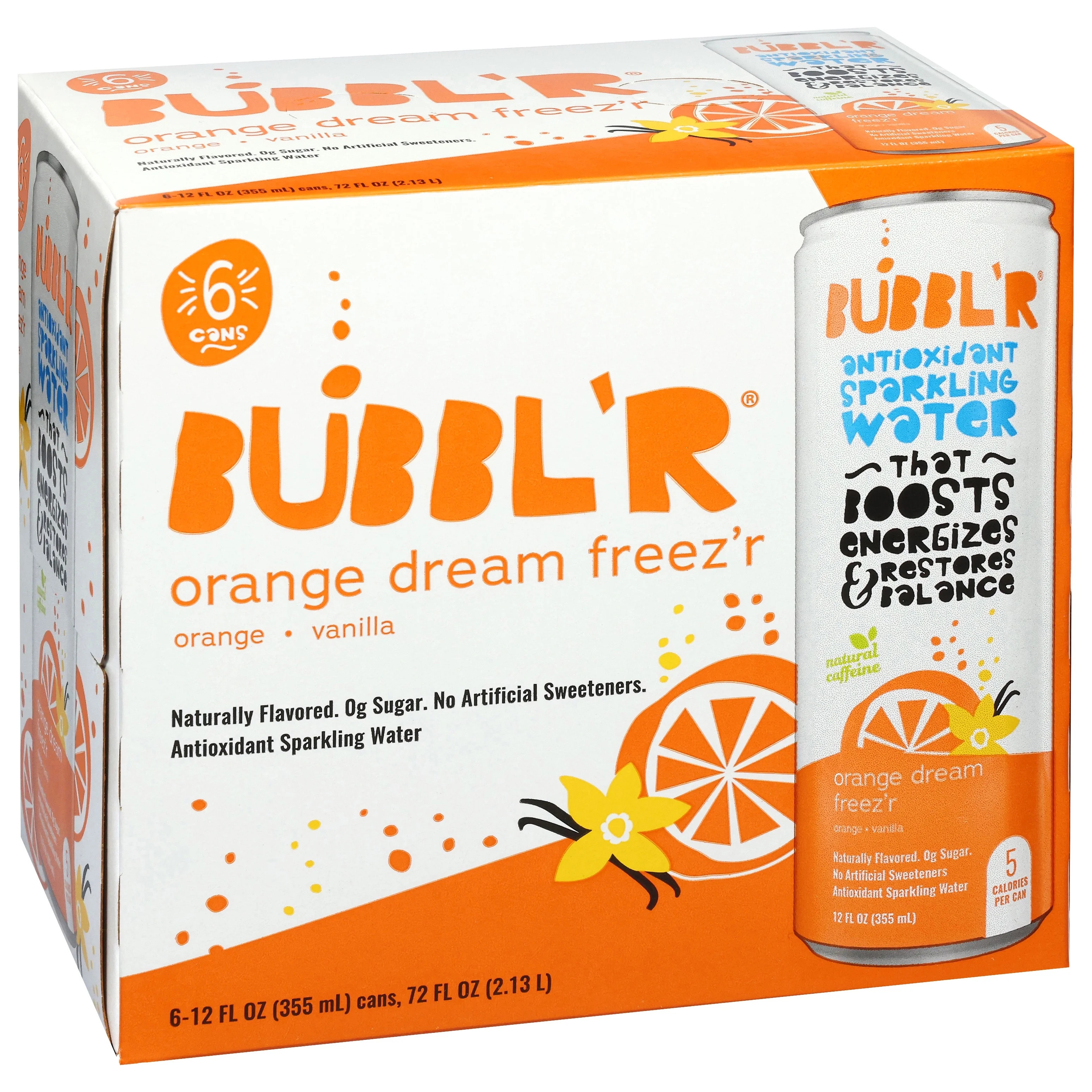 BUBBL'R Antioxidant Sparkling Water, Orange Dream Freez'r, 12 fl oz, 6 Pack Cans | Walmart (US)