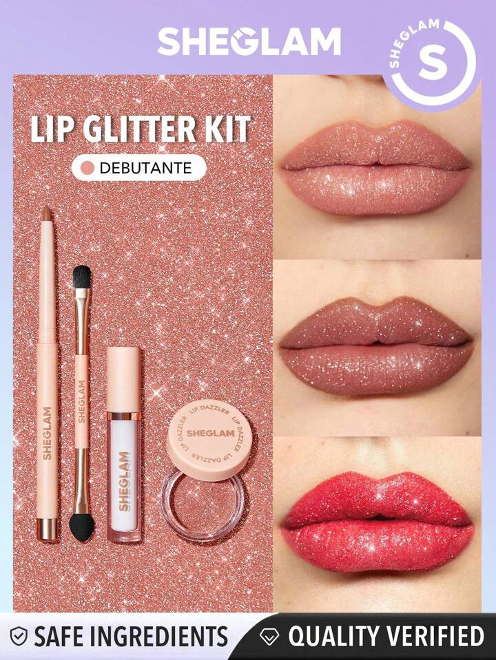 SHEGLAM Lip Dazzler Glitter Kit-Debutante Long-Lasting Glitter Lip Gloss Sexy Super Stay Non-Stic... | SHEIN