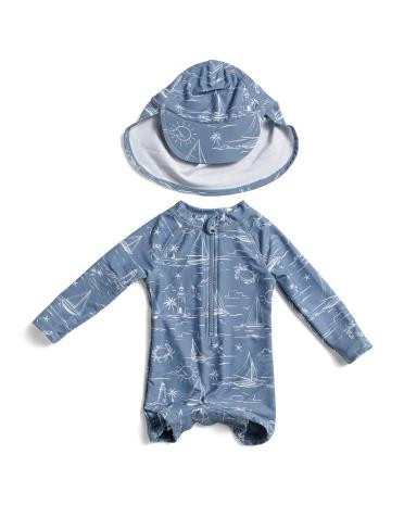 Infant Boys Nautical Rash Guard Suit With Hat | TJ Maxx