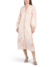 Linen Blend Printed Long Sleeve Maxi Dress With Rope Belt | Casual Dresses  | Marshalls | Marshalls