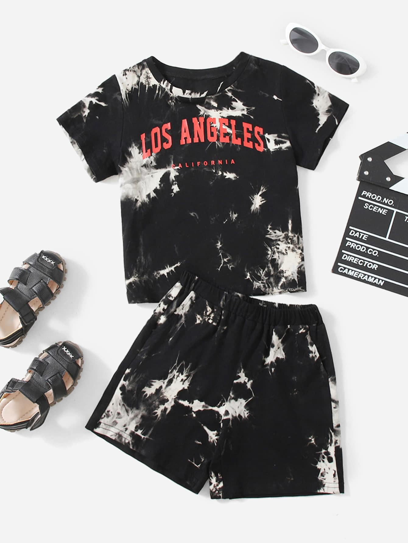 SHEIN Toddler Boys Tie Dye Letter Graphic Tee & Shorts Set | SHEIN
