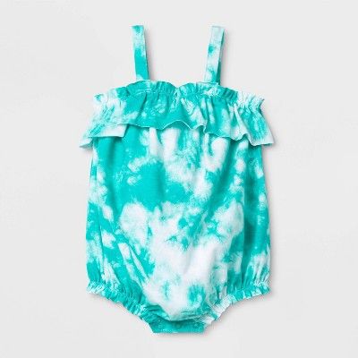 Baby Girls' Ruffle Knit Romper - Cat & Jack™ Aqua | Target