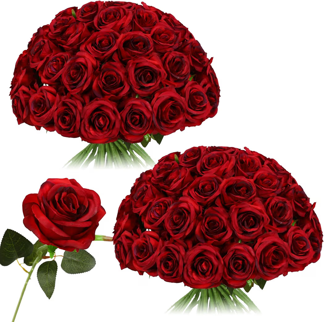 Nubry 50pcs Artificial Silk Roses Bulk,Fake Roses Flower with Stems Realistic Flowers for Wedding... | Amazon (US)