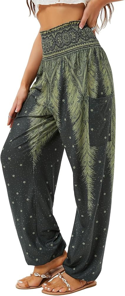 QIANXIZHAN Women's Harem Pants, High Waist Yoga Boho Trousers with Pockets | Amazon (US)