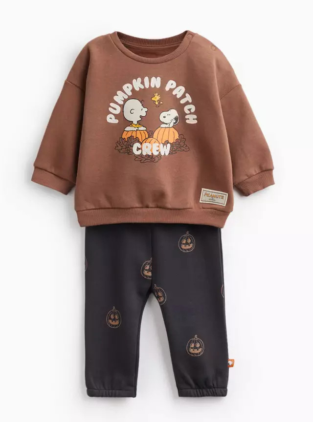 Buy Brown Halloween Snoopy Print Sweatshirt & Joggers Set 3-6 months | Outfits and sets | Tu | Tu Clothing