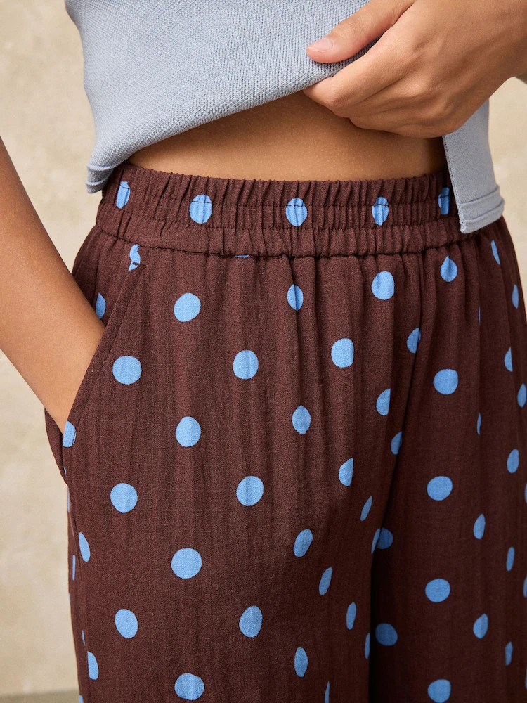 Chocolate Brown/Blue Spot Pull On Super Wide Leg Trousers | Next EU