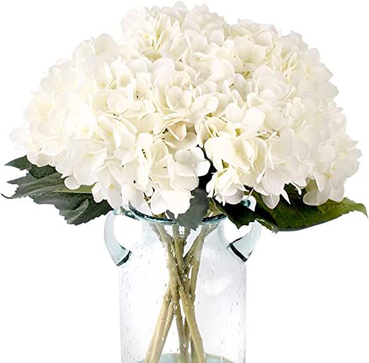 Kimura's Cabin 6pcs Fake White Flowers Artificial Silk Hydrangea Flowers Bouquets Faux Hydrangea ... | Amazon (US)
