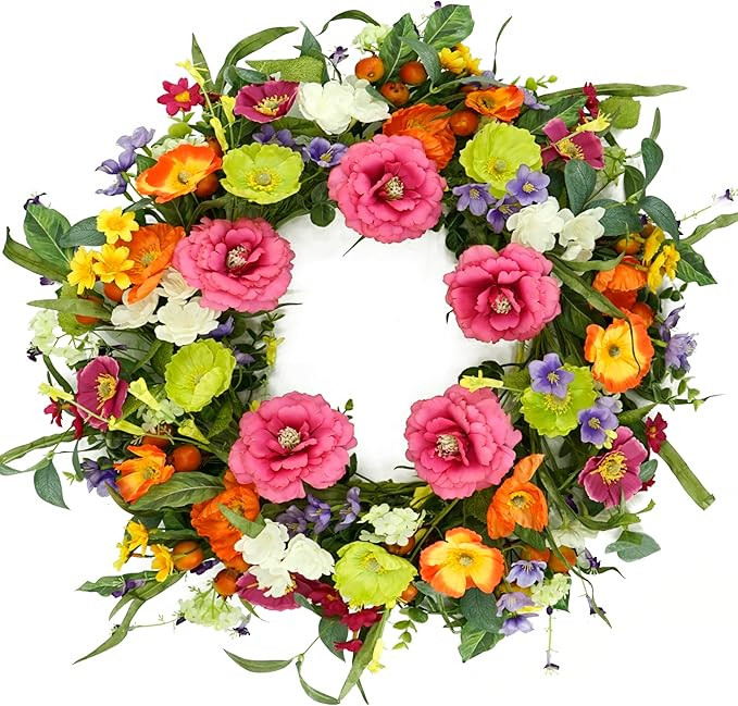 Artificial Spring Summer Wreaths for Front Door Peony Wreath Colorful Floral Wreath with Peony,Da... | Amazon (US)