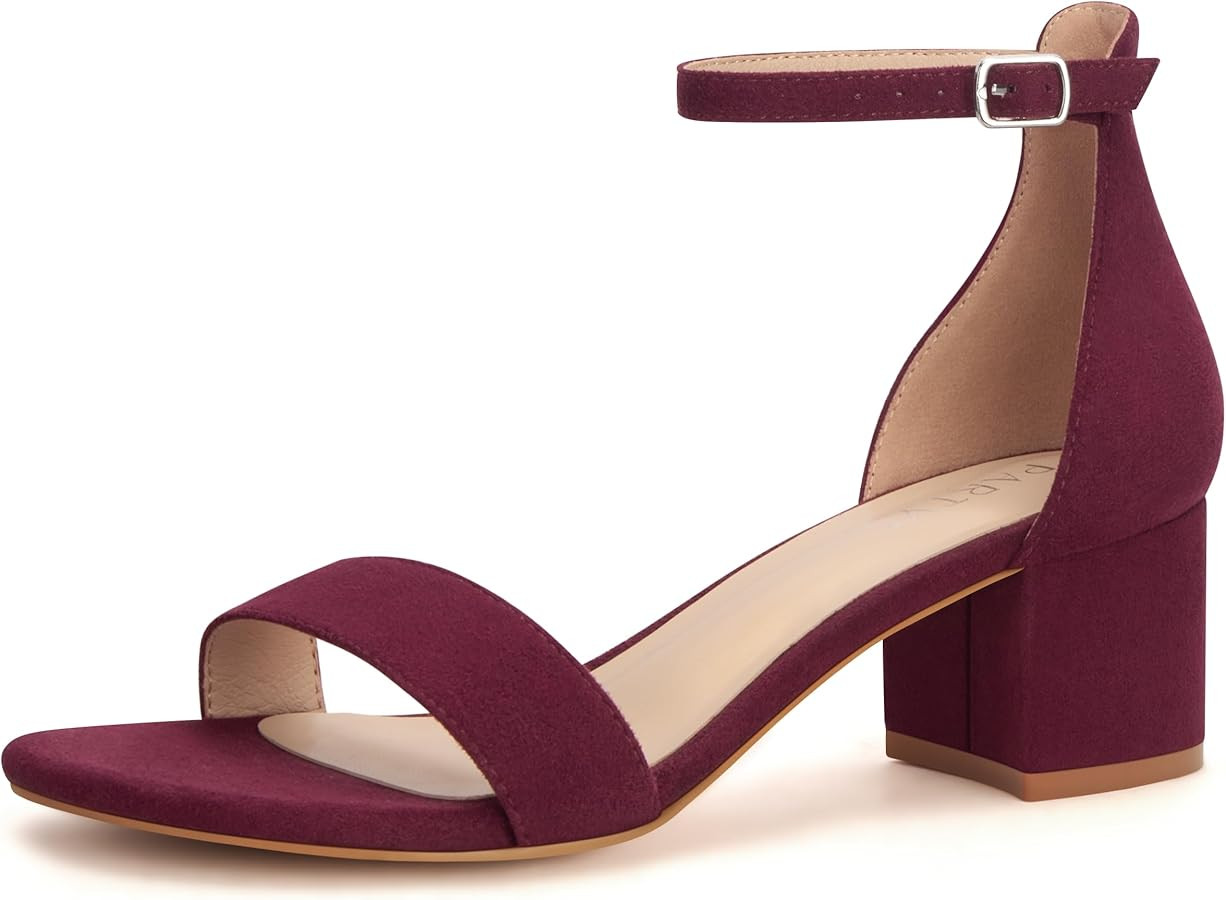 PARTY Women's Open Toe Ankle Strap Low Block Chunky Heels Sandals | Amazon (US)