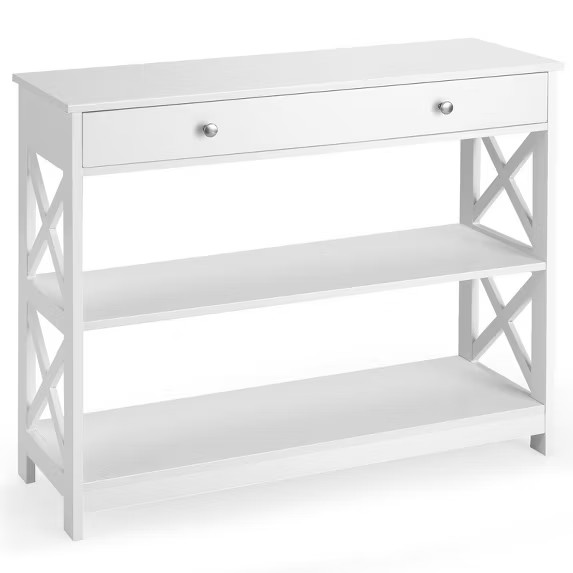 Costway 3-Tier Console Table X-Design Sofa Entryway Table with Drawer & Shelves Gray\ Espresso | Target