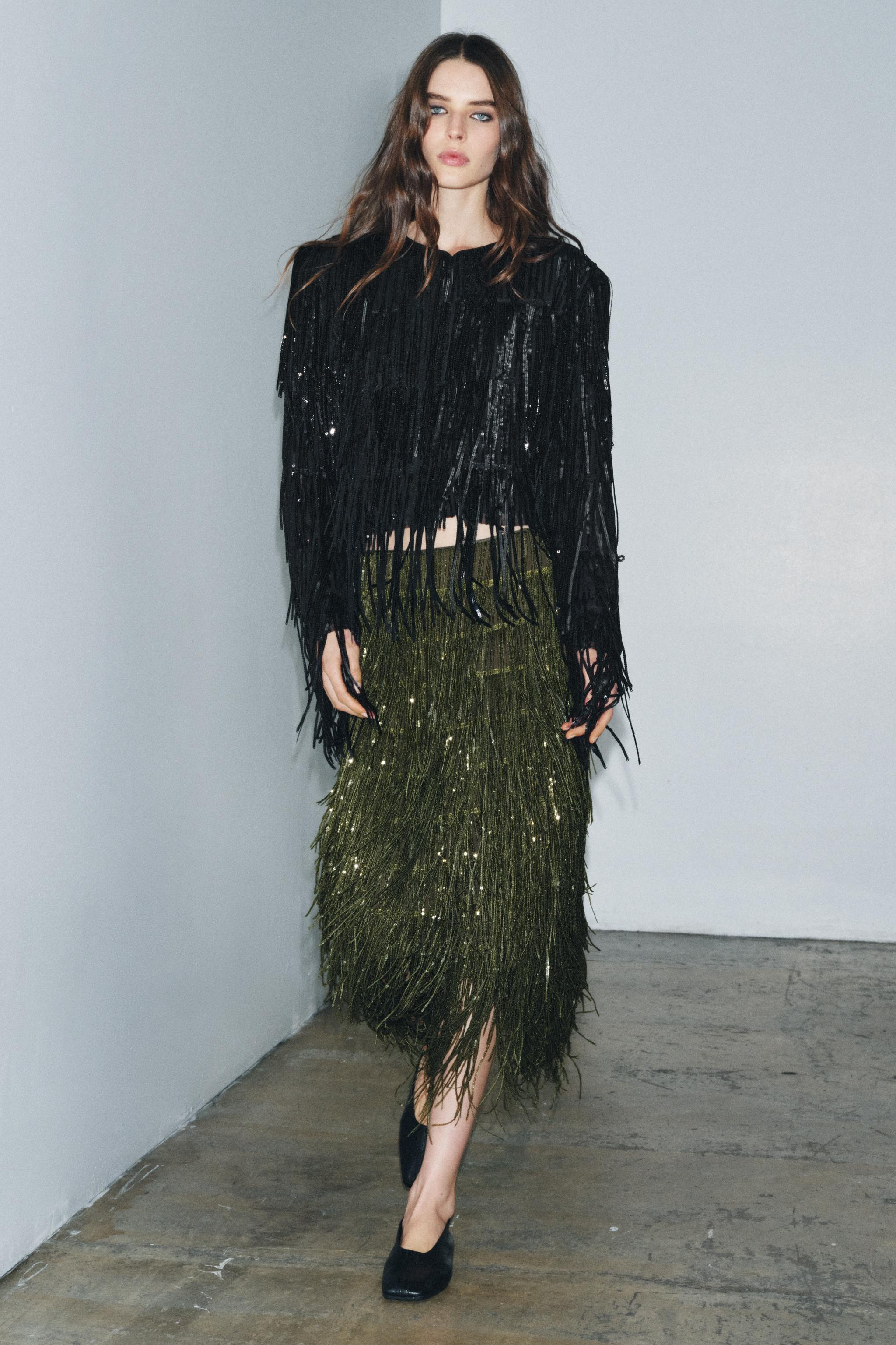 ZW COLLECTION LIMITED EDITION FRINGED SEQUIN SKIRT | Zara US
