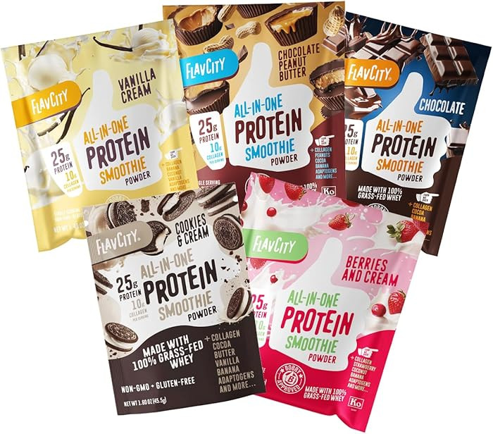 FlavCity All in One Protein Shake Powder Packets - On the Go Meal Alternative + 25g Protein & 10g... | Amazon (US)