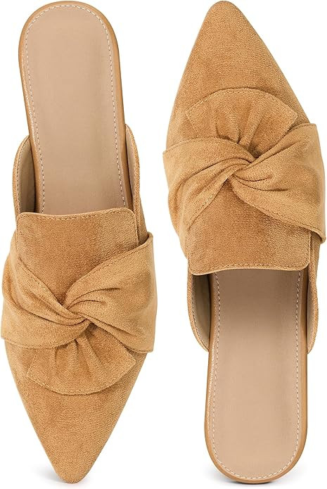 Aomigoct Dress Flat Womens Mules: Elegant Pointed Toe & Bow Suede for Office & Meetings - Lightwe... | Amazon (US)