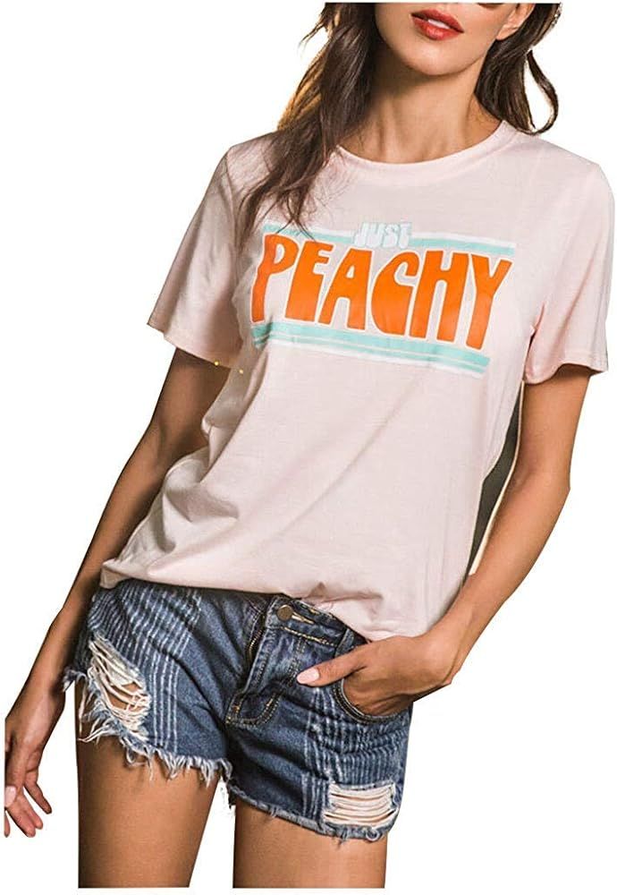 Just Peachy T-Shirt Womens Funny Casual Short Sleeve Cute Shirts Graphic Tees Valentines Gift | Amazon (US)