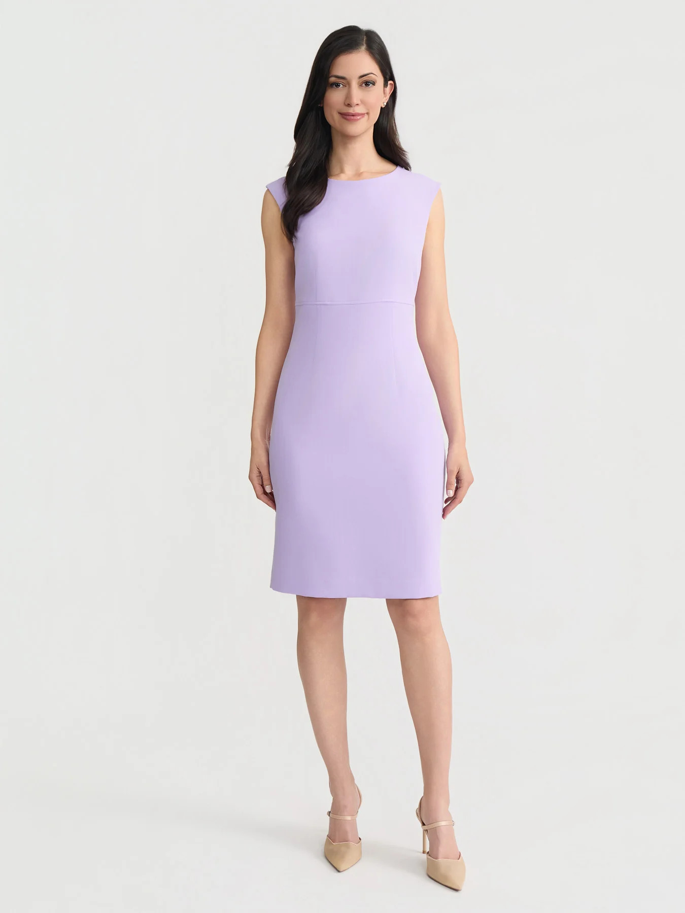 Jewel Neck Sheath Dress, Stretch Crepe | Kasper Clothing