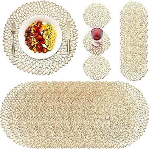 24 Pcs Gold Round Pressed Vinyl Placemats Metallic Placemats Coasters Set Including 12 Placemats ... | Amazon (US)