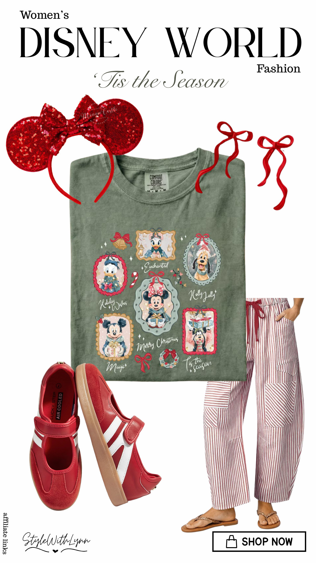 If you’re planning a Disney World Christmas trip, this festive outfit is giving Mickey Christmas meets cozy holiday style! 🎀 The vintage-inspired Disney graphic tee pairs perfectly with relaxed striped pants, red Mary Jane sneakers, and the most adorable red Minnie ears. It’s comfortable enough for a full day in the parks while still looking totally photo-ready. 📸✨

🎁 SHOP THIS DISNEY CHRISTMAS LOOK before the holiday pieces sell out!

✨ Save this for your Disney World Christmas outfit inspiration!

#DisneyChristmas #DisneyWorldChristmas #DisneyOutfits #DisneyWorldOutfits #DisneyStyle #DisneyFashion #DisneyMom #DisneyMomStyle #MinnieMouse #MinnieEars #DisneyHoliday #DisneyWorldFashion #ChristmasOutfit #HolidayOutfit #DisneyTrip #DisneyPacking #MagicKingdomOutfit #DisneyStyleWithLynn 

 #LTKmomlife #LTKSeasonal #LTKTravel