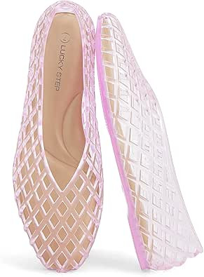 LUCKY STEP Women's Jelly Ballet Flats Mesh Casual Comfortable Jellies Shoes Clear Hollow Breathab... | Amazon (US)